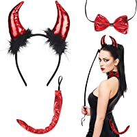 LOPOTIN 3PCS Disfraces Demonio- Cola Diablo- Cola Demonio- Diadema Diablo de Rojo Con Corbata de Lazo para Mujer Hombre…